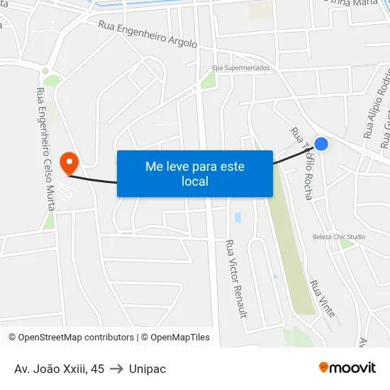 Av. João Xxiii, 45 to Unipac map