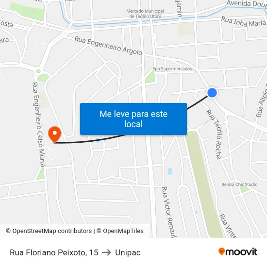 Rua Floriano Peixoto, 15 to Unipac map