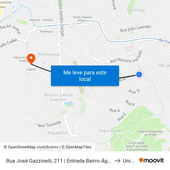 Rua José Gazzinelli, 211 | Entrada Bairro Água Mineral to Unipac map