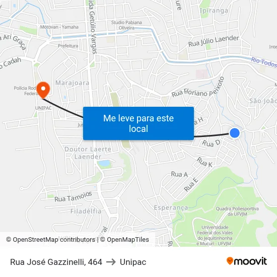 Rua José Gazzinelli, 464 to Unipac map