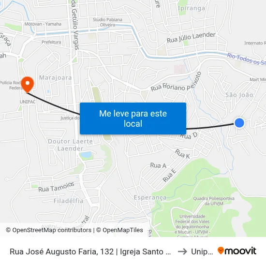 Rua José Augusto Faria, 132 | Igreja Santo Antônio to Unipac map