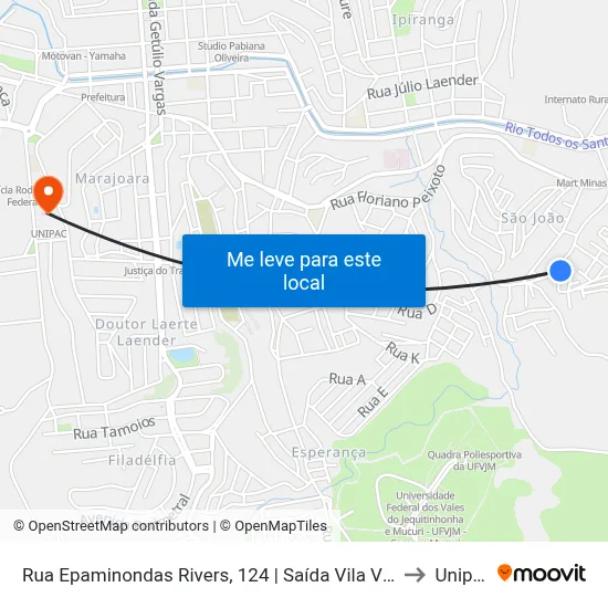 Rua Epaminondas Rivers, 124 | Saída Vila Vitória to Unipac map