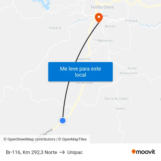 Br-116, Km 292,3 Norte to Unipac map