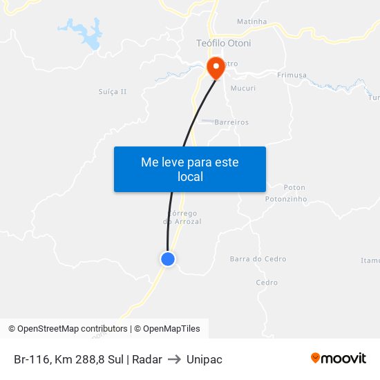 Br-116, Km 288,8 Sul | Radar to Unipac map