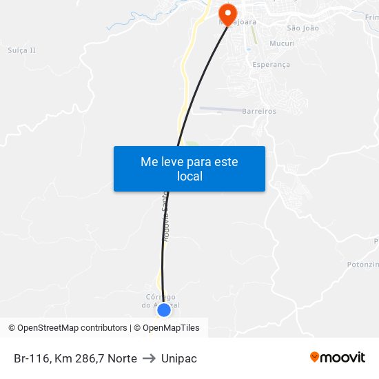 Br-116, Km 286,7 Norte to Unipac map