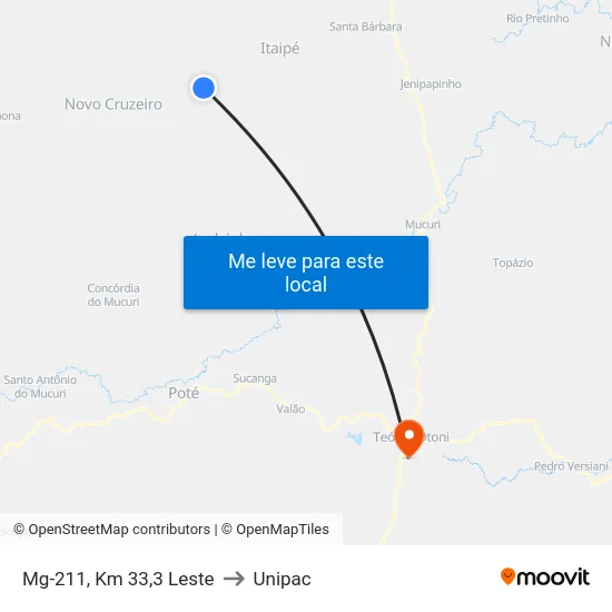 Mg-211, Km 33,3 Leste to Unipac map