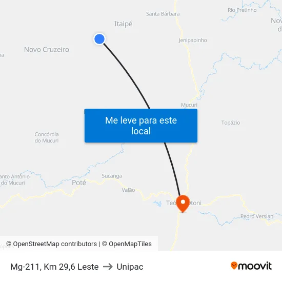 Mg-211, Km 29,6 Leste to Unipac map