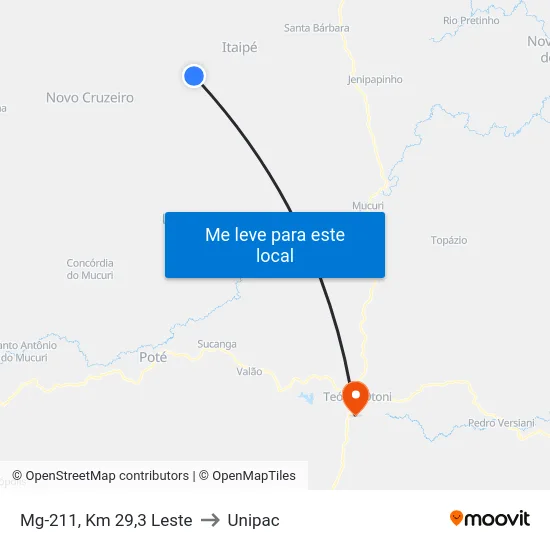 Mg-211, Km 29,3 Leste to Unipac map