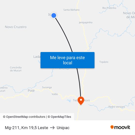 Mg-211, Km 19,5 Leste to Unipac map