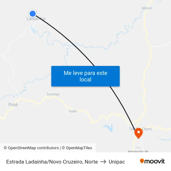 Estrada Ladainha/Novo Cruzeiro, Norte to Unipac map