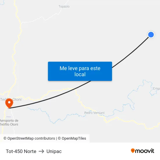Tot-450 Norte to Unipac map