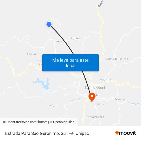 Estrada Para São Gerônimo, Sul to Unipac map