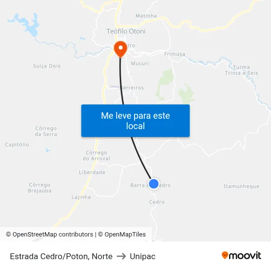 Estrada Cedro/Poton, Norte to Unipac map
