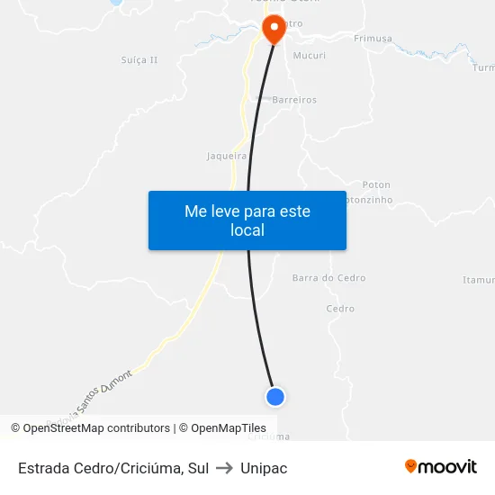 Estrada Cedro/Criciúma, Sul to Unipac map