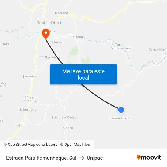 Estrada Para Itamunheque, Sul to Unipac map