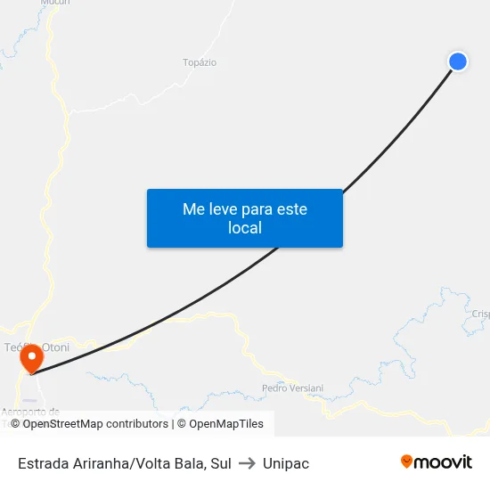 Estrada Ariranha/Volta Bala, Sul to Unipac map