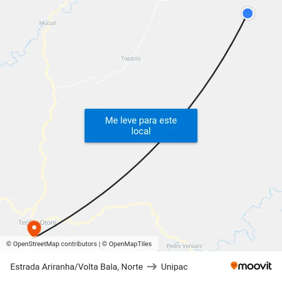Estrada Ariranha/Volta Bala, Norte to Unipac map