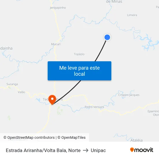 Estrada Ariranha/Volta Bala, Norte to Unipac map