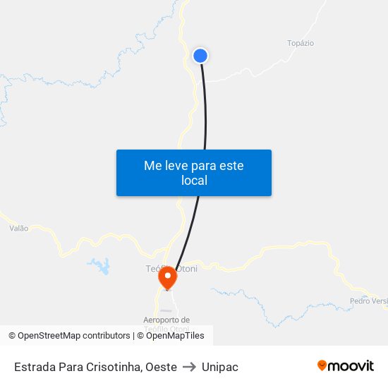 Estrada Para Crisotinha, Oeste to Unipac map