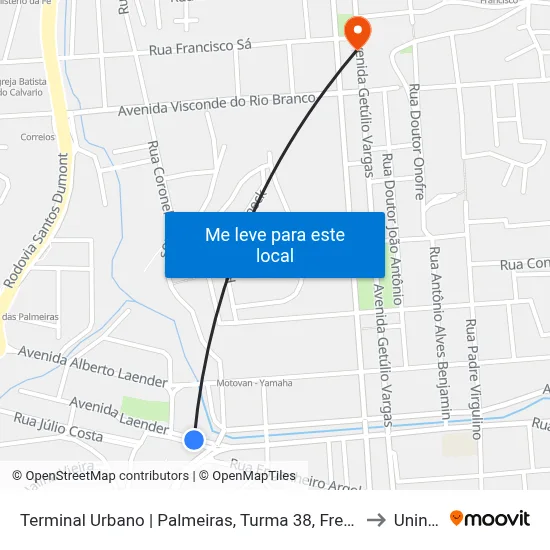 Terminal Urbano | Palmeiras, Turma 38, Frei Dimas to Uninter map