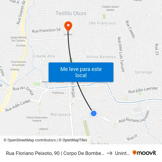 Rua Floriano Peixoto, 90 | Corpo De Bombeiros to Uninter map
