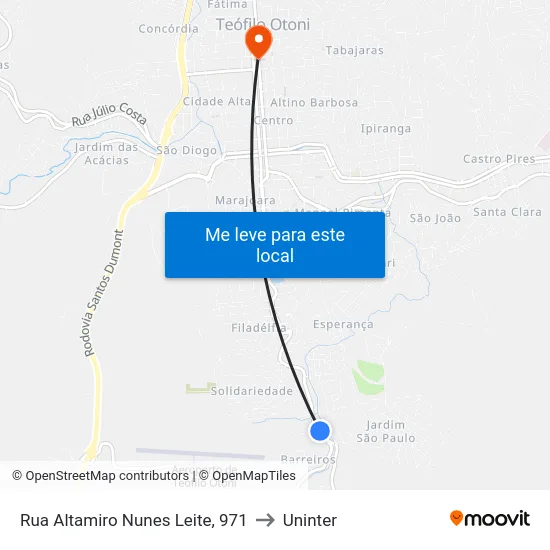 Rua Altamiro Nunes Leite, 971 to Uninter map