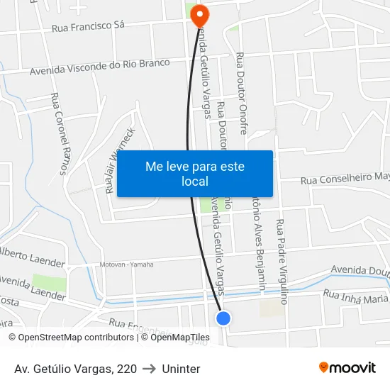 Av. Getúlio Vargas, 220 to Uninter map