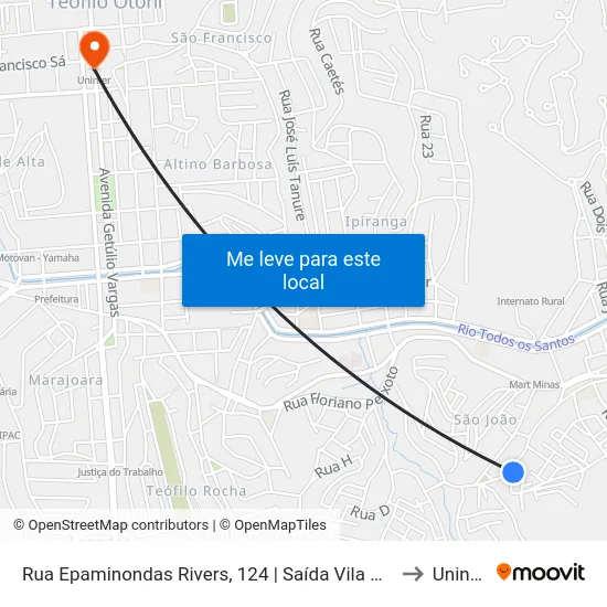 Rua Epaminondas Rivers, 124 | Saída Vila Vitória to Uninter map
