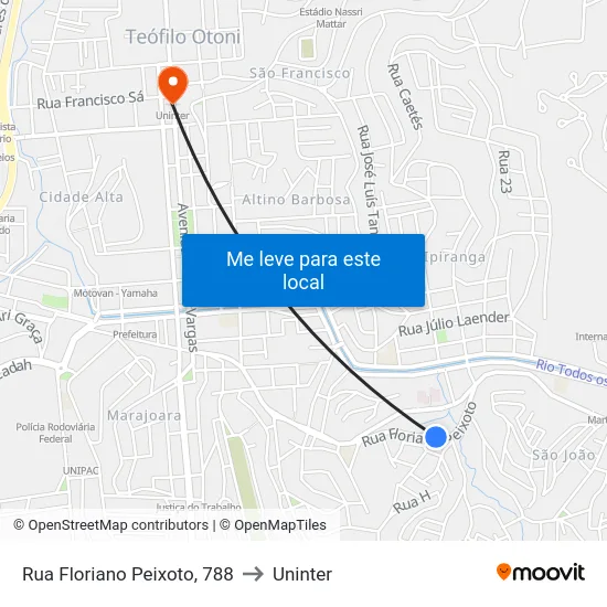 Rua Floriano Peixoto, 788 to Uninter map