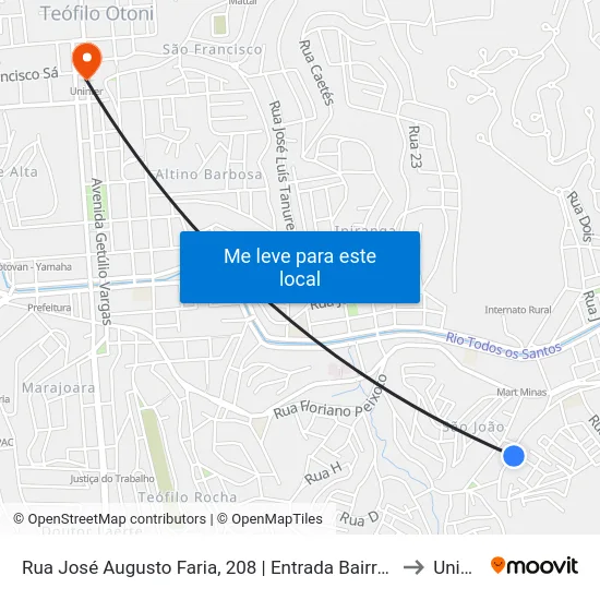 Rua José Augusto Faria, 208 | Entrada Bairro Belvedere to Uninter map