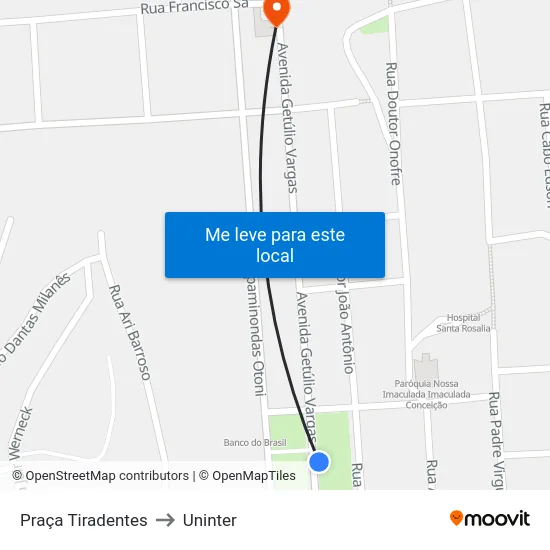 Praça Tiradentes to Uninter map