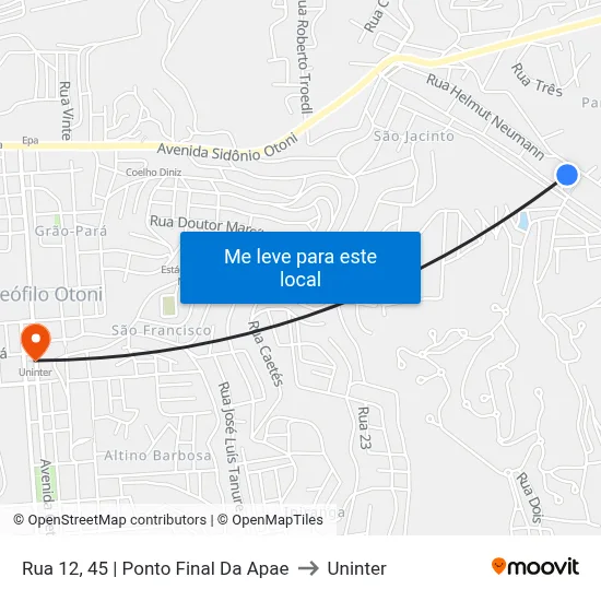 Rua 12, 45 | Ponto Final Da Apae to Uninter map