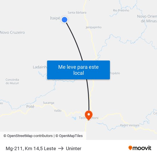 Mg-211, Km 14,5 Leste to Uninter map