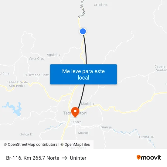 Br-116, Km 265,7 Norte to Uninter map