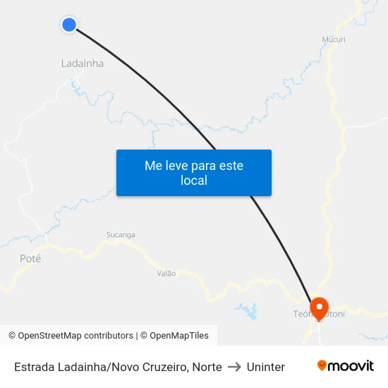 Estrada Ladainha/Novo Cruzeiro, Norte to Uninter map