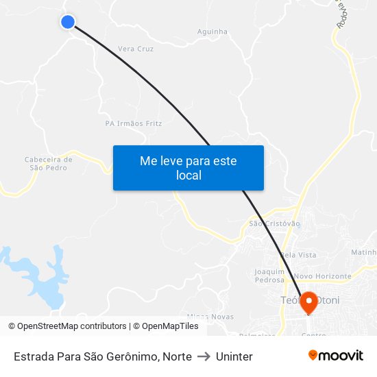 Estrada Para São Gerônimo, Norte to Uninter map