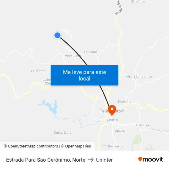 Estrada Para São Gerônimo, Norte to Uninter map