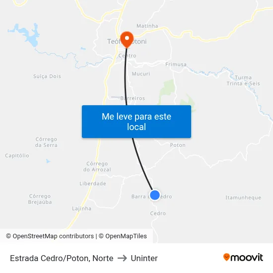 Estrada Cedro/Poton, Norte to Uninter map