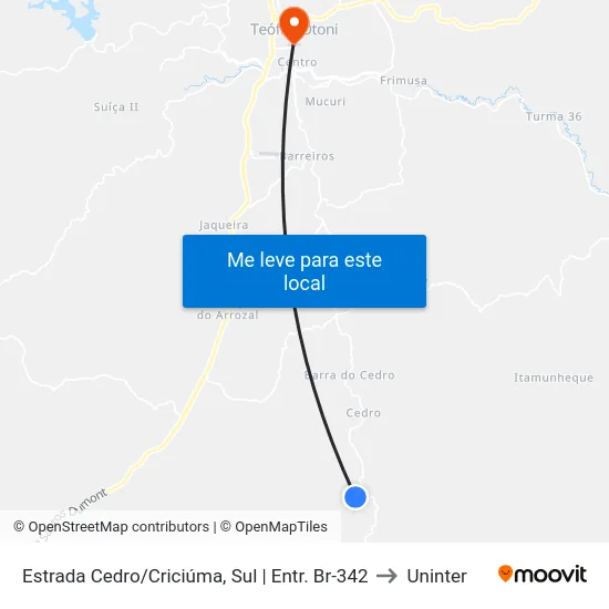 Estrada Cedro/Criciúma, Sul | Entr. Br-342 to Uninter map