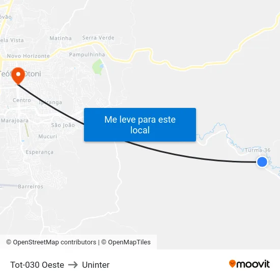 Tot-030 Oeste to Uninter map