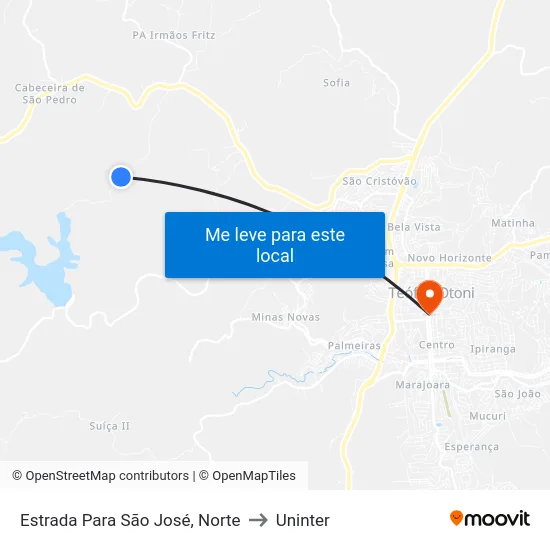 Estrada Para São José, Norte to Uninter map