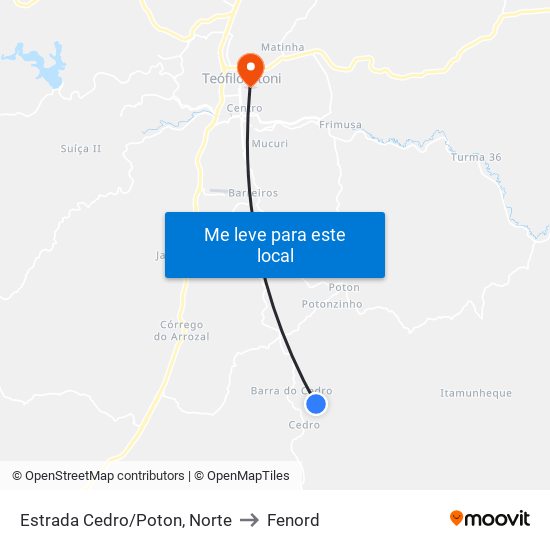 Estrada Cedro/Poton, Norte to Fenord map