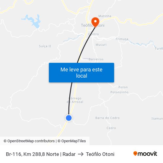 Br-116, Km 288,8 Norte | Radar to Teófilo Otoni map