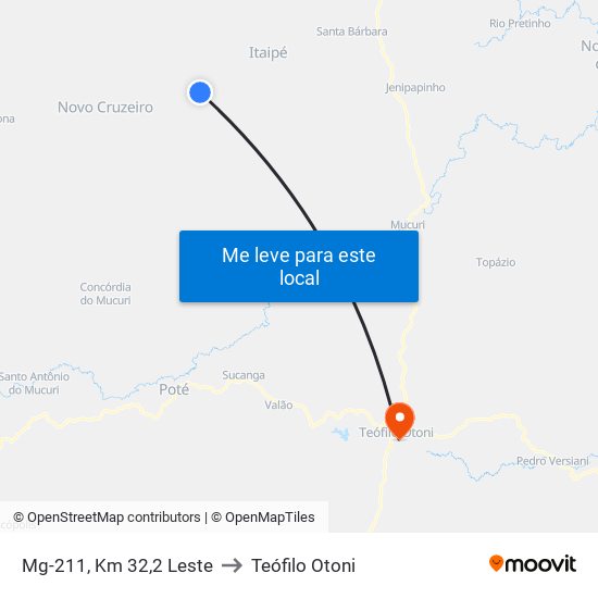 Mg-211, Km 32,2 Leste to Teófilo Otoni map