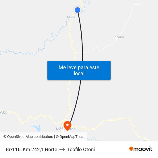 Br-116, Km 242,1 Norte to Teófilo Otoni map