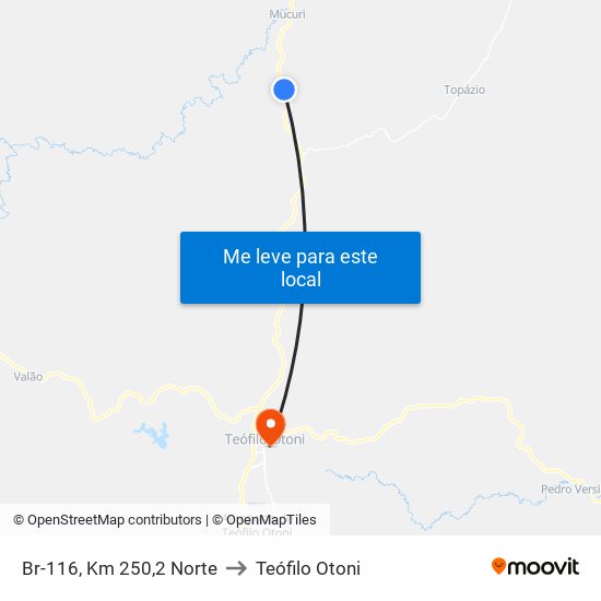 Br-116, Km 250,2 Norte to Teófilo Otoni map