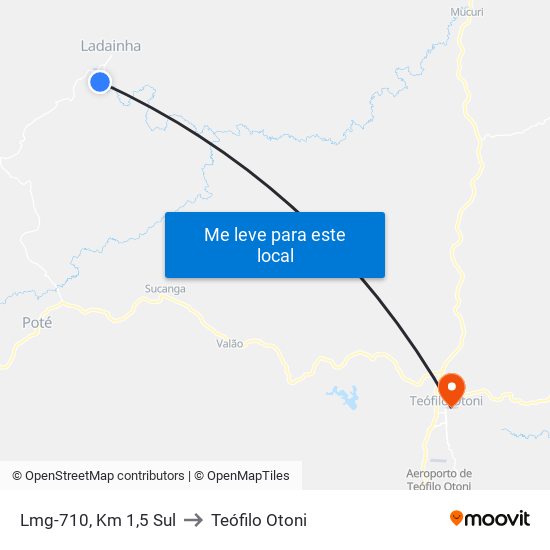 Lmg-710, Km 1,5 Sul to Teófilo Otoni map