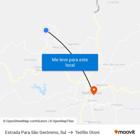 Estrada Para São Gerônimo, Sul to Teófilo Otoni map