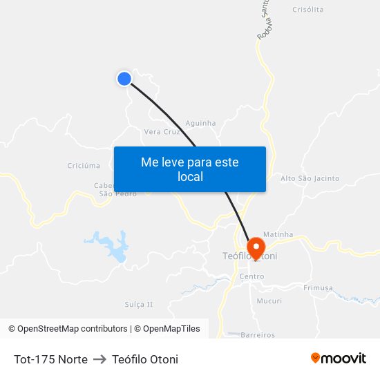 Tot-175 Norte to Teófilo Otoni map