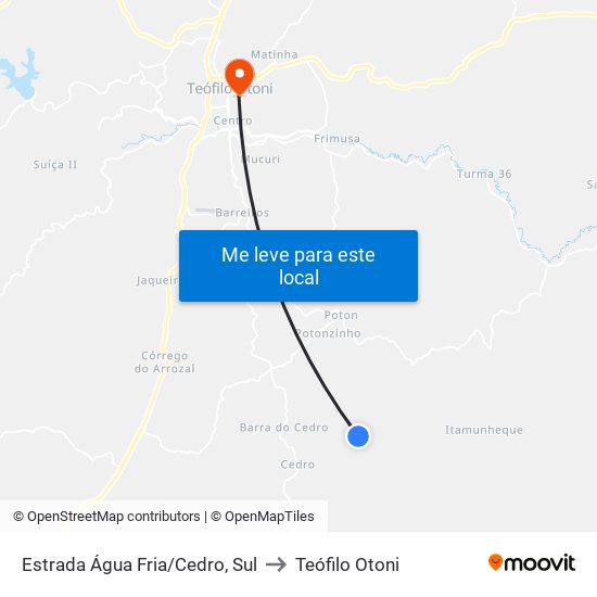 Estrada Água Fria/Cedro, Sul to Teófilo Otoni map